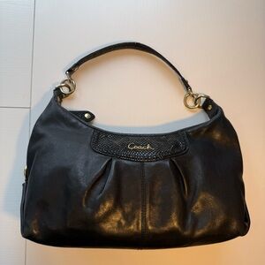 Coach Black Leather Hobo Bag with Gold Accents